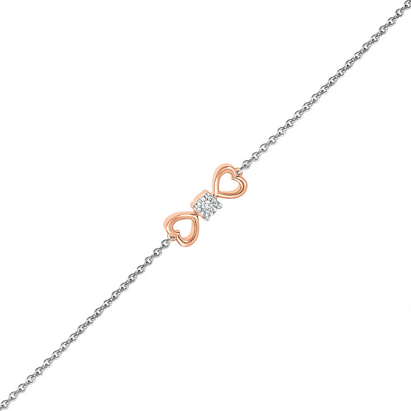 Diamond Accent Solitaire Double Heart Anklet in Sterling Silver and 10K Rose Gold – 10"|Peoples Jewellers