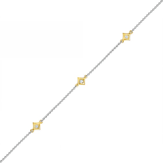 0.04 CT. T.W. Diamond Triple Tilted Square Frame Anklet in Sterling Silver with 14K Gold Plate – 10"