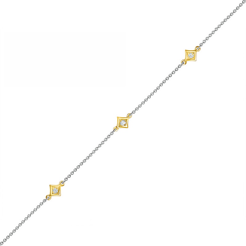 0.04 CT. T.W. Diamond Triple Tilted Square Frame Anklet in Sterling Silver with 14K Gold Plate – 10"|Peoples Jewellers