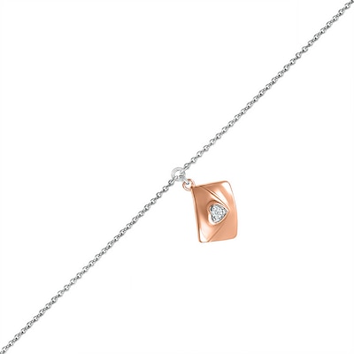 Diamond Accent Solitaire Letter Anklet in Sterling Silver and 10K Rose Gold – 10"