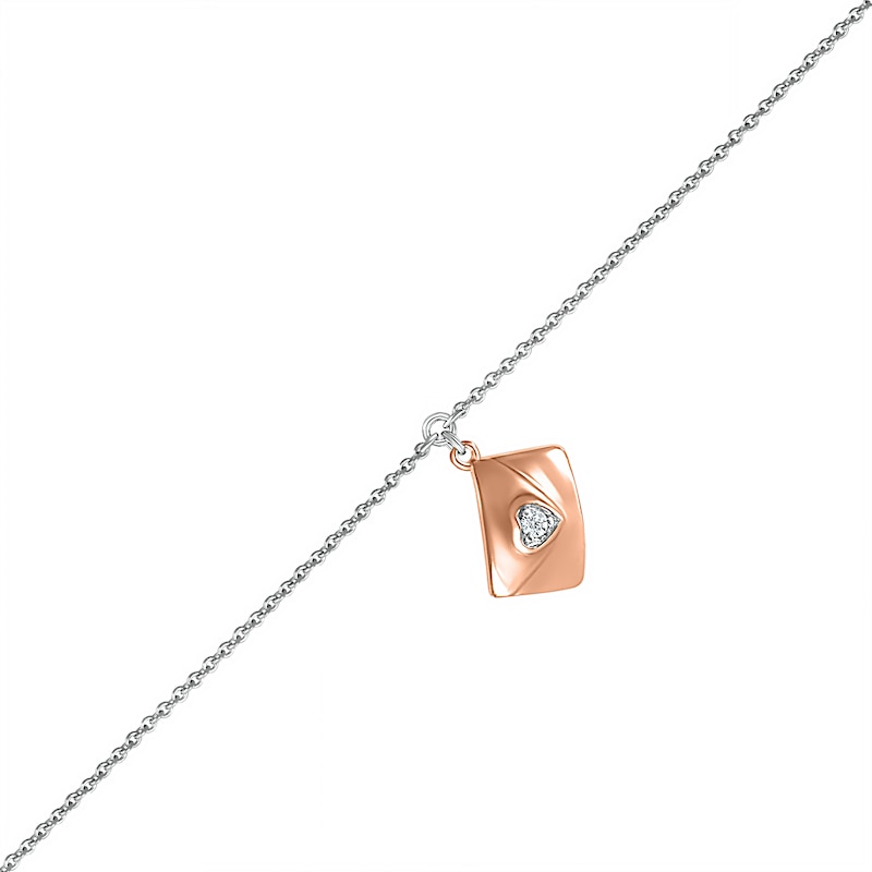 Diamond Accent Solitaire Letter Anklet in Sterling Silver and 10K Rose Gold – 10"