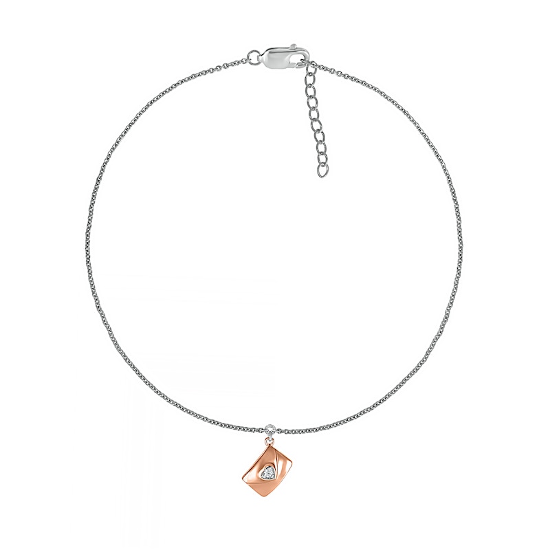 Diamond Accent Solitaire Letter Anklet in Sterling Silver and 10K Rose Gold – 10"