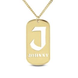 Men's Cut-Out Initial and Name Dog Tag Pendant (1 Initial and Line)