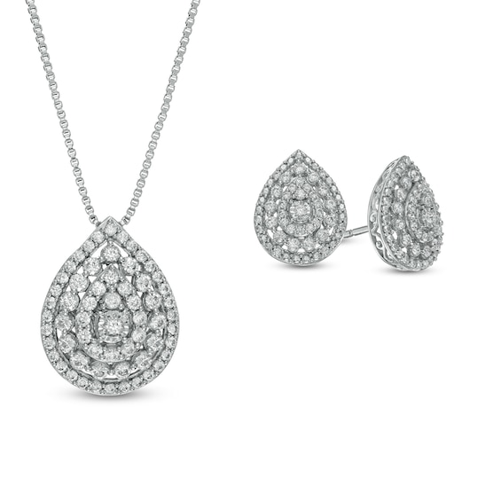 1.00 CT. T.W. Composite Pear-Shaped Diamond Pendant and Stud Earrings Set in Sterling Silver