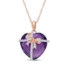 Thumbnail Image 0 of Chequerboard Heart-Shaped Amethyst and 0.12 CT. T.W. Diamond Gift Bow Overlay Pendant in 10K Rose Gold - 17"