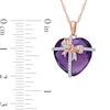 Thumbnail Image 2 of Chequerboard Heart-Shaped Amethyst and 0.12 CT. T.W. Diamond Gift Bow Overlay Pendant in 10K Rose Gold - 17"