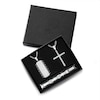 Men's Diamond Accent Dog Tag, Cross Pendant and Link Bracelet Set in Stainless Steel and Tungsten with Black IP - 24"