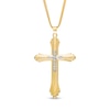 Men's Diamond-Cut Layered Stepped Edge Art Deco Double Cross Pendant in 10K Two-Tone Gold - 22"