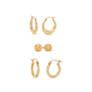 4.0mm Ball Stud and Multi-Finish Tube Huggie Hoop Earrings Set in 10K Gold