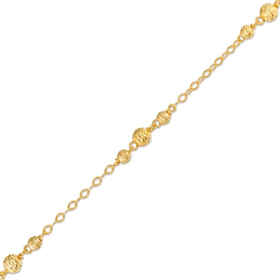 Diamond-Cut Graduated Bead Trio Station Bracelet with Heart Charm in 14K Gold - 7.5"