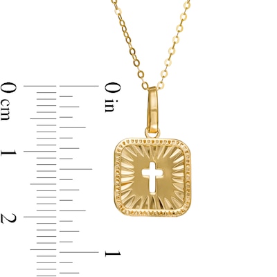 Cut-Out Cross Diamond-Cut Square Pendant in 10K Gold – 18"