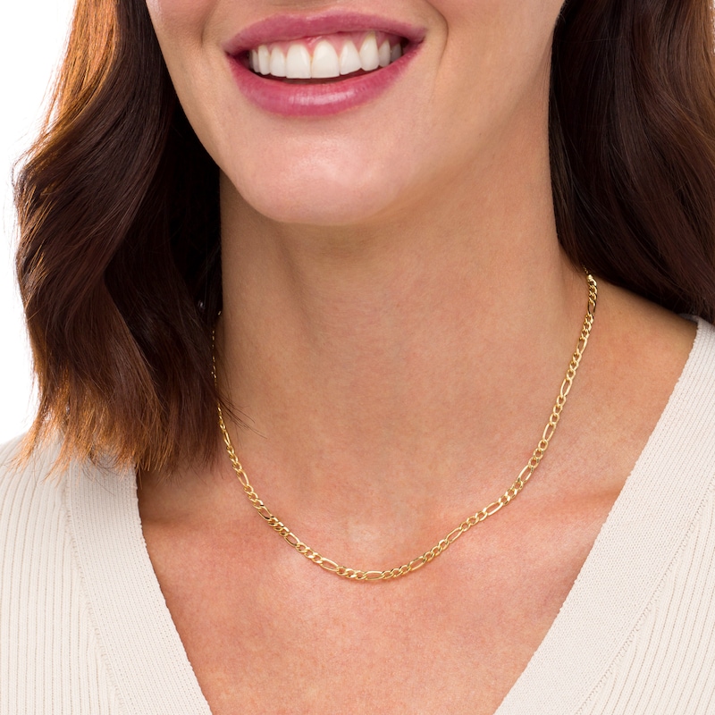 Adjustable 2.5mm Figaro Chain Choker Necklace in Hollow 10K Gold - 15"|Peoples Jewellers