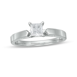 0.50 CT. Certified Princess-Cut Diamond Solitaire Engagement Ring in 14K White Gold (J/I2)