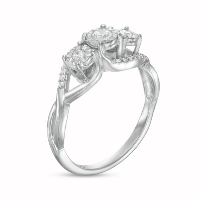 0.25 CT. T.W. Diamond Bypass Twist Shank Past Present Future® Engagement Ring in 10K White Gold