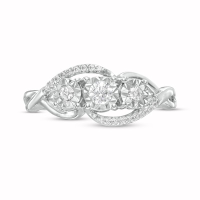 0.25 CT. T.W. Diamond Bypass Twist Shank Past Present Future® Engagement Ring in 10K White Gold