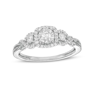 0.25 CT. T.W. Diamond Cushion-Shaped Frame Twist Shank Past Present Future® Engagement Ring in 10K Gold