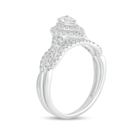 0.50 CT. T.W. Pear-Shaped Diamond Double Frame Multi-Row Bridal Set in 10K White Gold