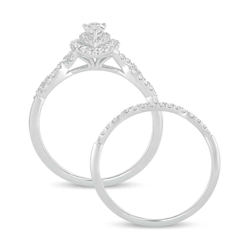 0.50 CT. T.W. Pear-Shaped Diamond Double Frame Multi-Row Bridal Set in 10K White Gold