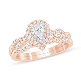 0.50 CT. T.W. Pear-Shaped Diamond Double Frame Multi-Row Bridal Set in 10K Rose Gold