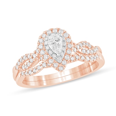 0.50 CT. T.W. Pear-Shaped Diamond Double Frame Multi-Row Bridal Set in 10K Rose Gold