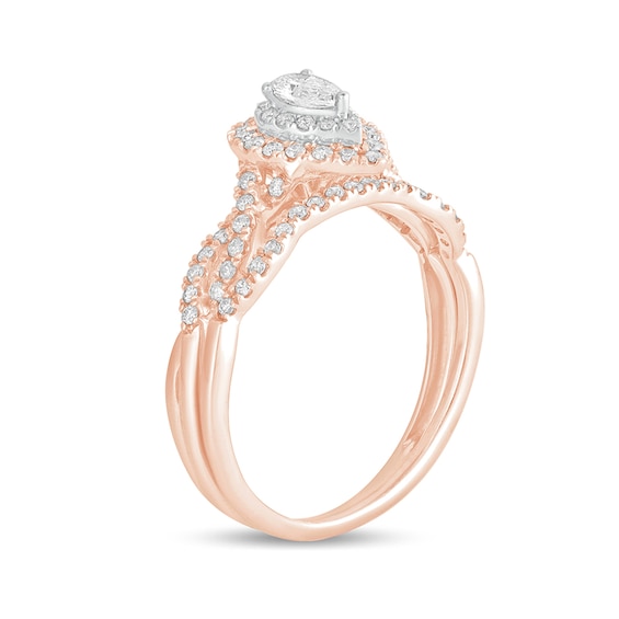 0.50 CT. T.W. Pear-Shaped Diamond Double Frame Multi-Row Bridal Set in 10K Rose Gold