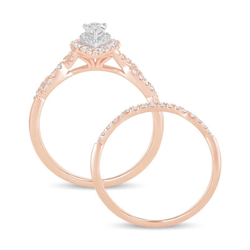 0.50 CT. T.W. Pear-Shaped Diamond Double Frame Multi-Row Bridal Set in 10K Rose Gold|Peoples Jewellers
