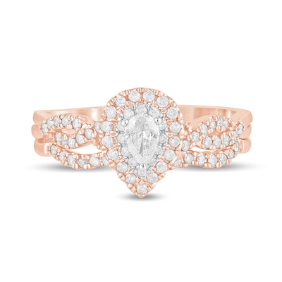 0.50 CT. T.W. Pear-Shaped Diamond Double Frame Multi-Row Bridal Set in 10K Rose Gold