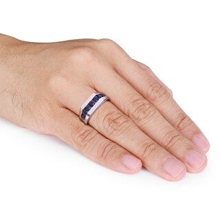 Men's Blue Lab-Created Sapphire Seven Stone Channel Band in Sterling Silver