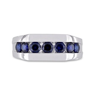 Men's Blue Lab-Created Sapphire Seven Stone Channel Band in Sterling Silver