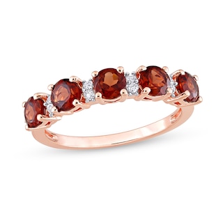 4.0mm Garnet and White Topaz Duo Five Stone Alternating Stackable Band in Sterling Silver with Rose Rhodium