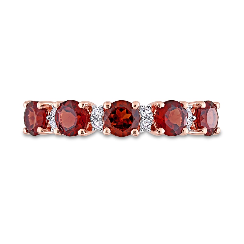 4.0mm Garnet and White Topaz Duo Five Stone Alternating Stackable Band in Sterling Silver with Rose Rhodium