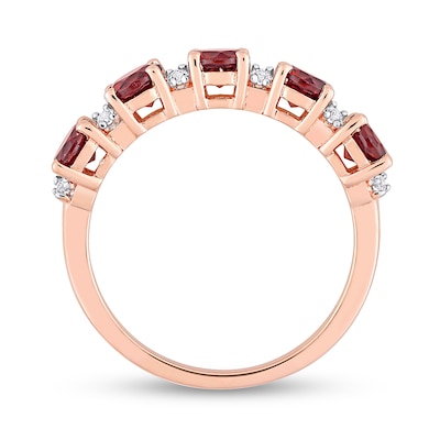 4.0mm Garnet and White Topaz Duo Five Stone Alternating Stackable Band in Sterling Silver with Rose Rhodium