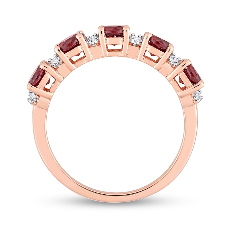 4.0mm Garnet and White Topaz Duo Five Stone Alternating Stackable Band in Sterling Silver with Rose Rhodium