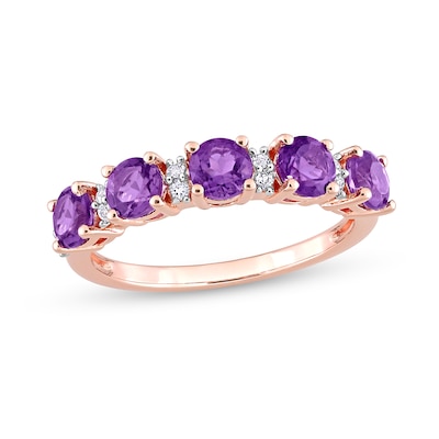 4.0mm Amethyst and White Topaz Duo Five Stone Alternating Stackable Band in Sterling Silver with Rose Rhodium