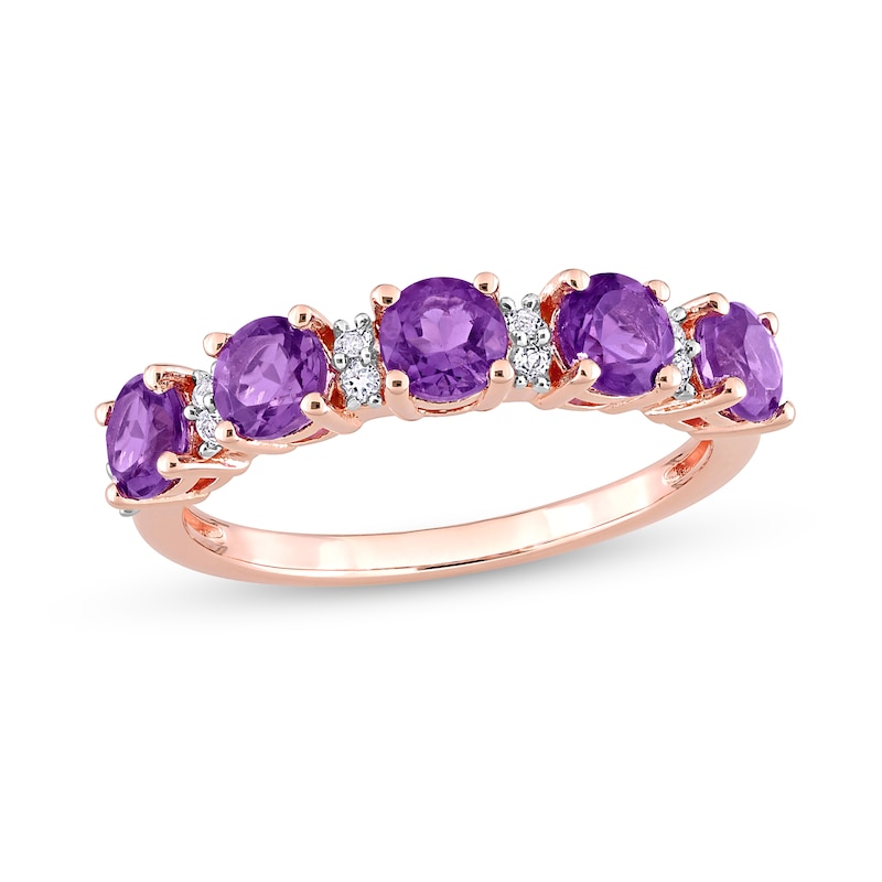 4.0mm Amethyst and White Topaz Duo Five Stone Alternating Stackable Band in Sterling Silver with Rose Rhodium|Peoples Jewellers