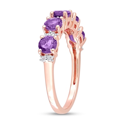 4.0mm Amethyst and White Topaz Duo Five Stone Alternating Stackable Band in Sterling Silver with Rose Rhodium