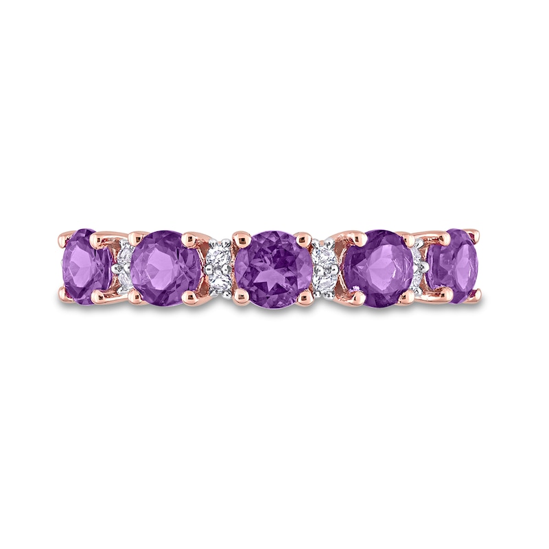 4.0mm Amethyst and White Topaz Duo Five Stone Alternating Stackable Band in Sterling Silver with Rose Rhodium