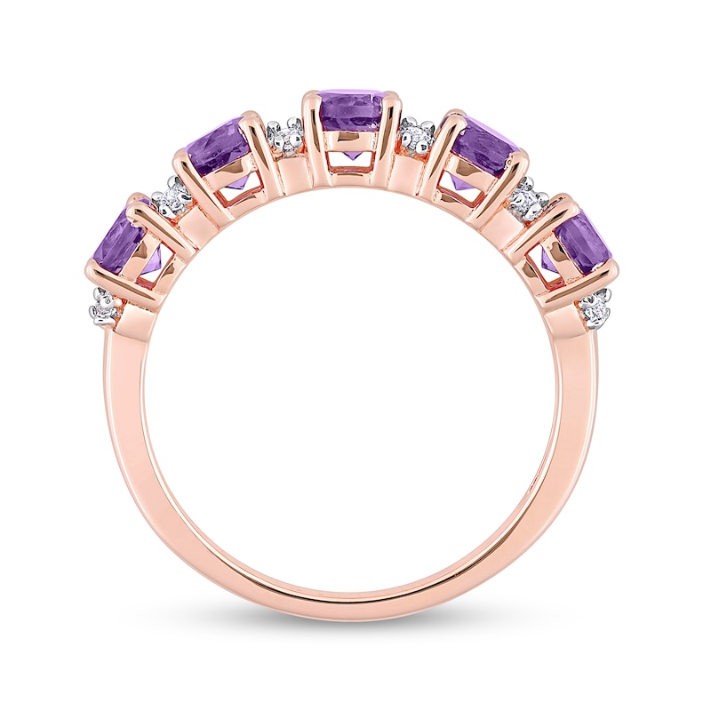 4.0mm Amethyst and White Topaz Duo Five Stone Alternating Stackable Band in Sterling Silver with Rose Rhodium|Peoples Jewellers