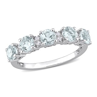 4.0mm Aquamarine and White Topaz Duo Five Stone Alternating Stackable Band in Sterling Silver