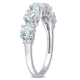 4.0mm Aquamarine and White Topaz Duo Five Stone Alternating Stackable Band in Sterling Silver