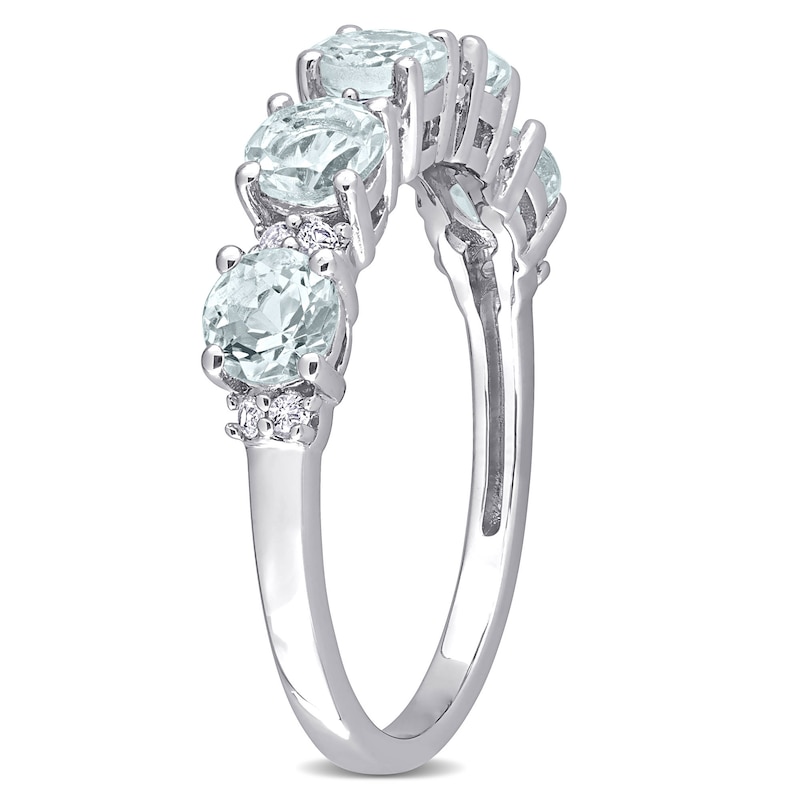 4.0mm Aquamarine and White Topaz Duo Five Stone Alternating Stackable Band in Sterling Silver