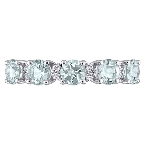 4.0mm Aquamarine and White Topaz Duo Five Stone Alternating Stackable Band in Sterling Silver