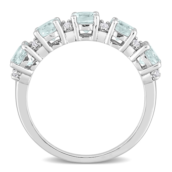 4.0mm Aquamarine and White Topaz Duo Five Stone Alternating Stackable Band in Sterling Silver