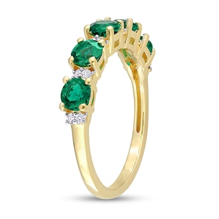 Lab-Created Emerald and White Lab-Created Sapphire Five Stone Duo Stackable Band in Sterling Silver with Yellow Rhodium