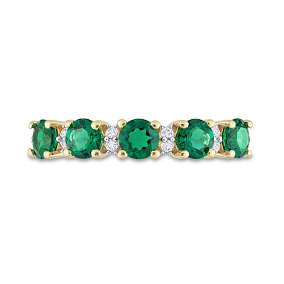 Lab-Created Emerald and White Lab-Created Sapphire Five Stone Duo Stackable Band in Sterling Silver with Yellow Rhodium