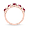 Lab-Created Ruby and White Lab-Created Sapphire Five Stone Duo Stackable Band in Sterling Silver with Rose Rhodium