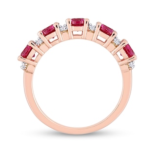 Lab-Created Ruby and White Lab-Created Sapphire Five Stone Duo Stackable Band in Sterling Silver with Rose Rhodium