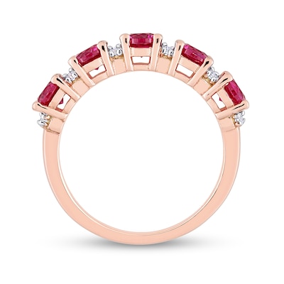 Lab-Created Ruby and White Lab-Created Sapphire Five Stone Duo Stackable Band in Sterling Silver with Rose Rhodium