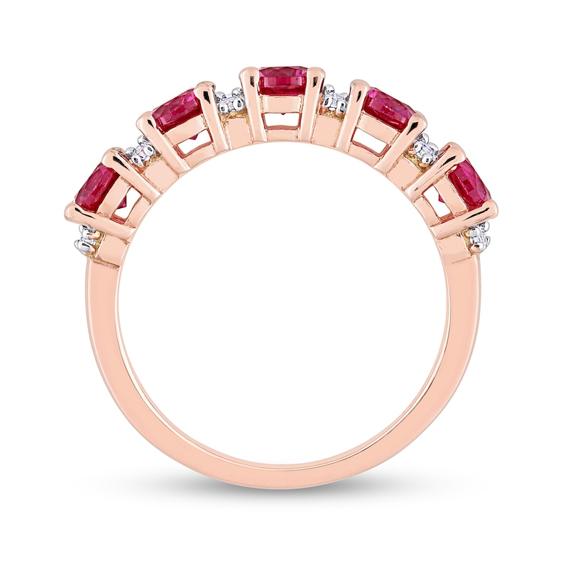Lab-Created Ruby and White Lab-Created Sapphire Five Stone Duo Stackable Band in Sterling Silver with Rose Rhodium|Peoples Jewellers