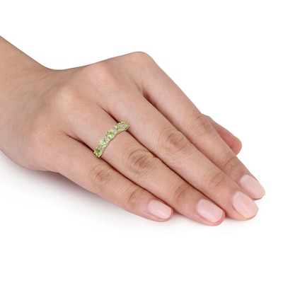 Peridot and White Lab-Created Sapphire Duo Five Stone Alternating Stackable Band in Sterling Silver with Yellow Rhodium